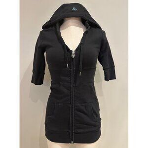 Aritzia TNA Hoodie Sweatshirt Black Womens Size Small Tunic V Neck 3/4 S…